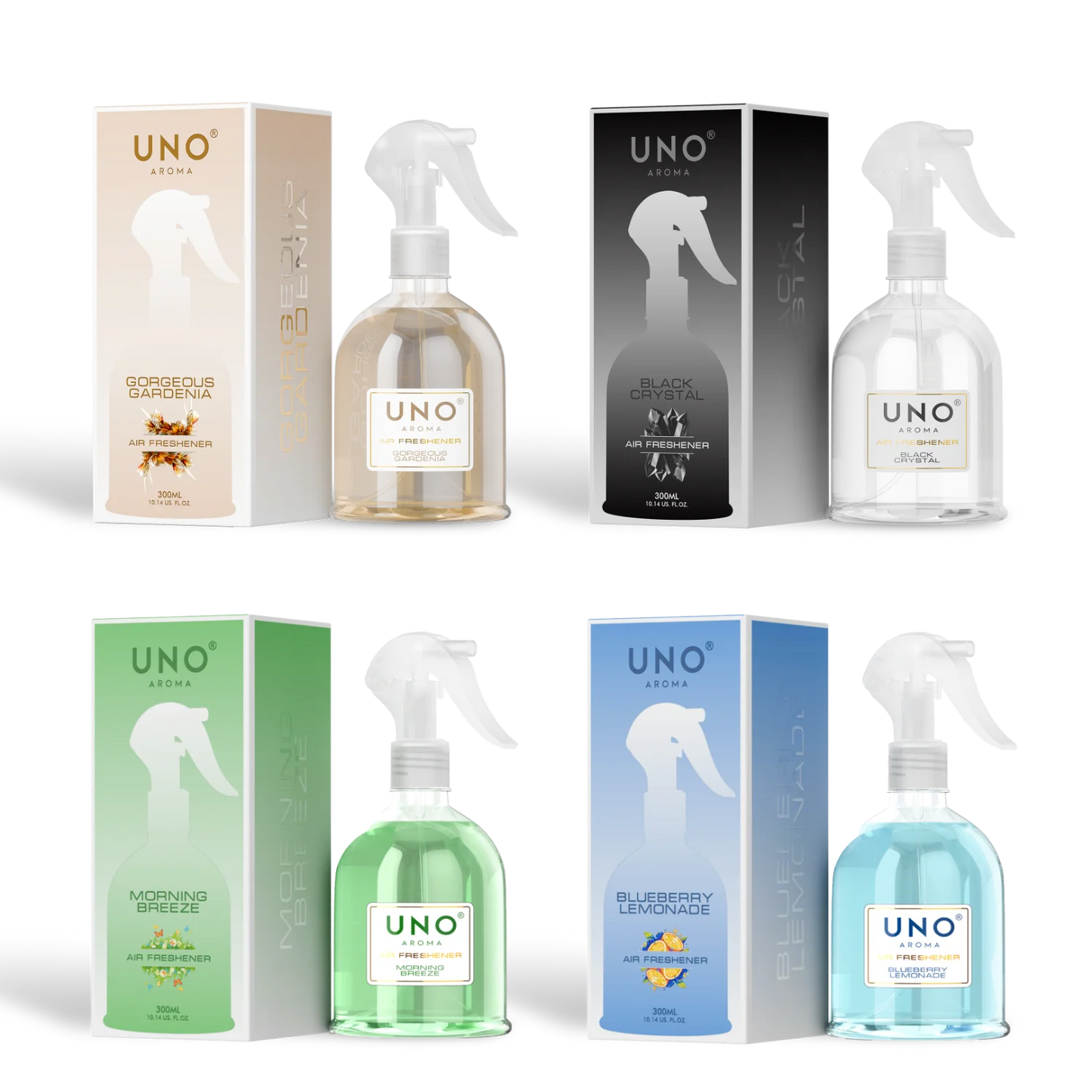 (Pack of 4) Black Crystal, Gorgeous Gardenia, Morning Breeze and Blueberry Lemonade - Air Fresheners - 4x 300ML